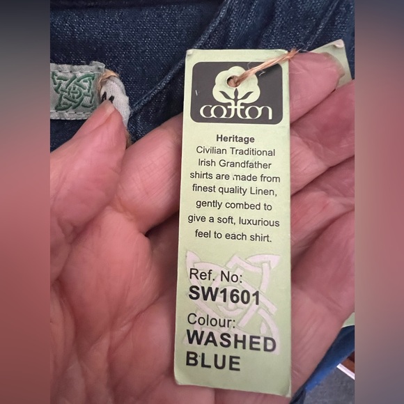 NWT retro Civilian Heritage traditional Irish Grandfather Shirt. M denim - Picture 4 of 16